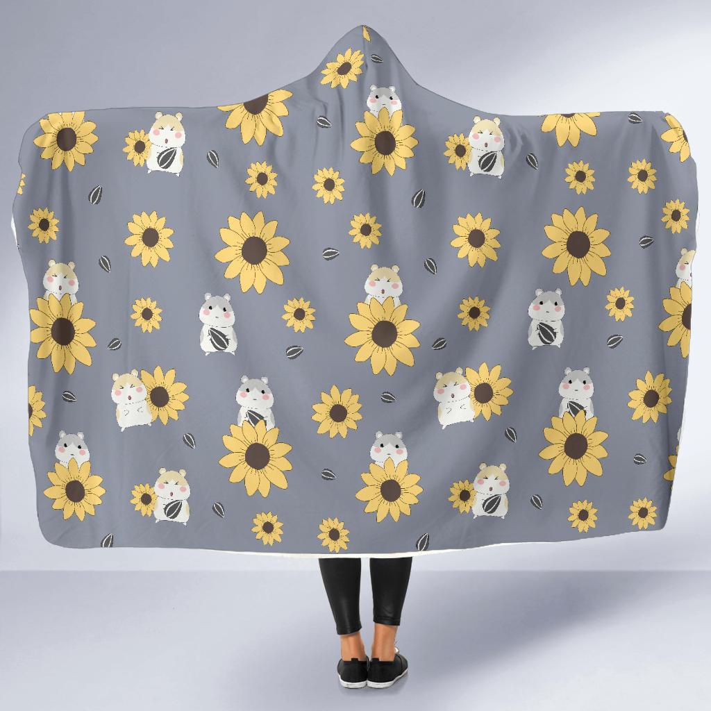 Hamster Sunflower Pattern Print Hooded Blanket-grizzshop