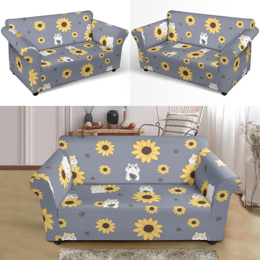 Hamster Sunflower Pattern Print Loveseat Cover-grizzshop