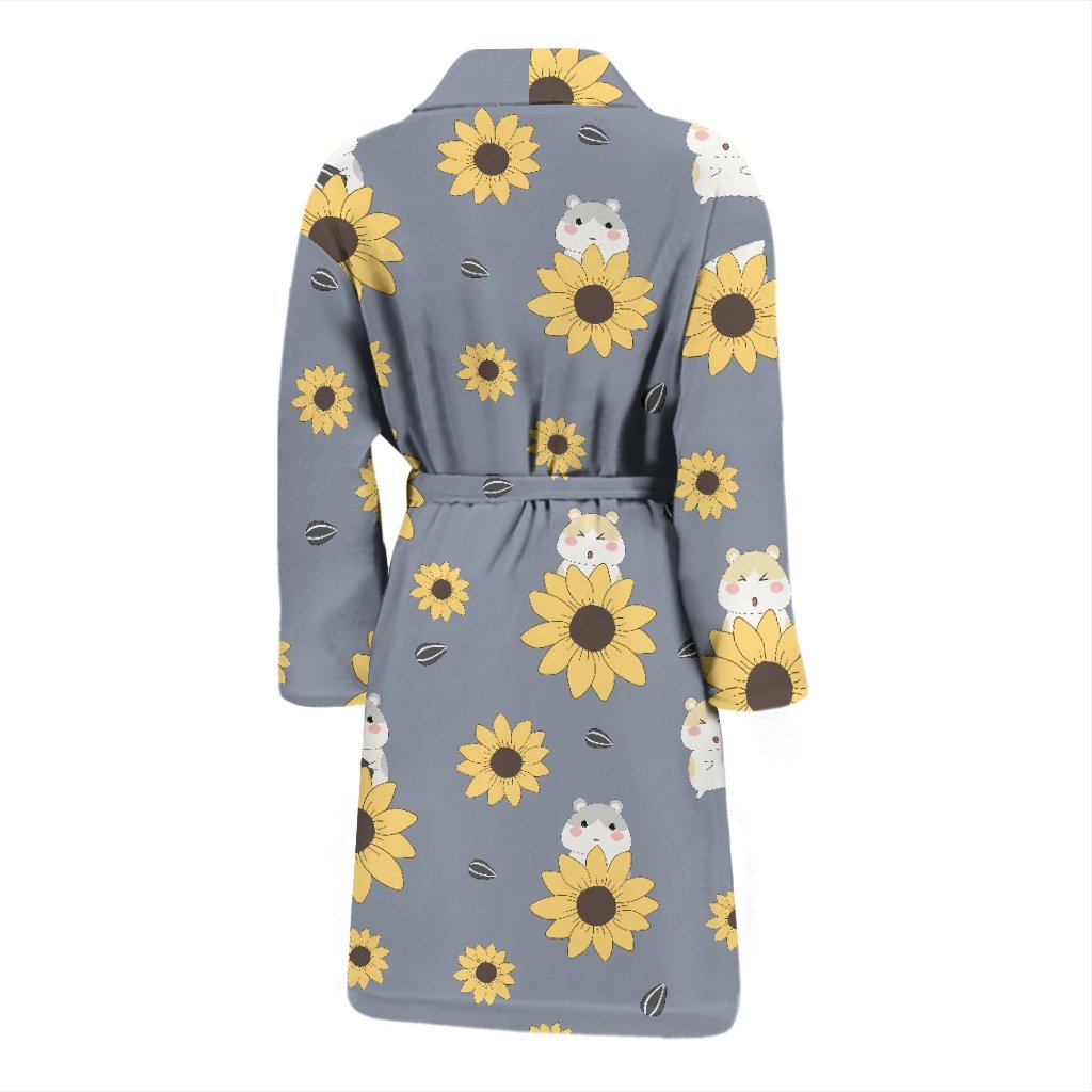 Hamster Sunflower Pattern Print Men Long Robe-grizzshop