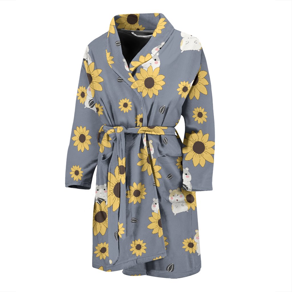 Hamster Sunflower Pattern Print Men Long Robe-grizzshop