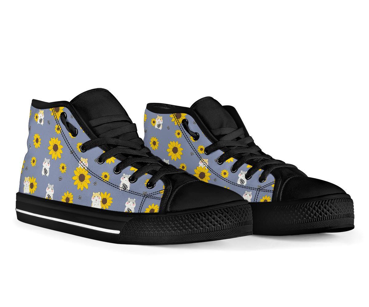 Hamster Sunflower Pattern Print Men Women's High Top Shoes-grizzshop