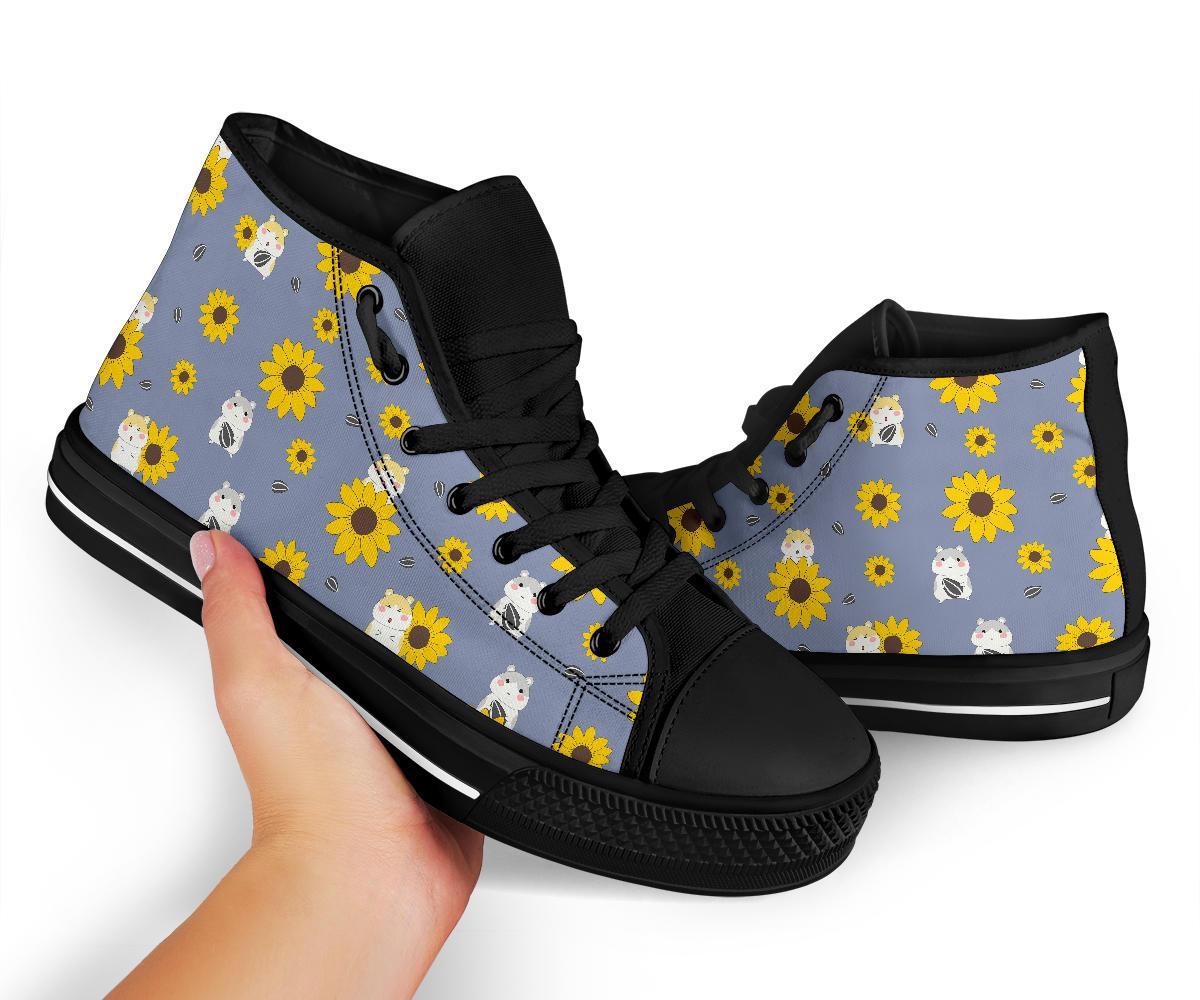 Hamster Sunflower Pattern Print Men Women's High Top Shoes-grizzshop