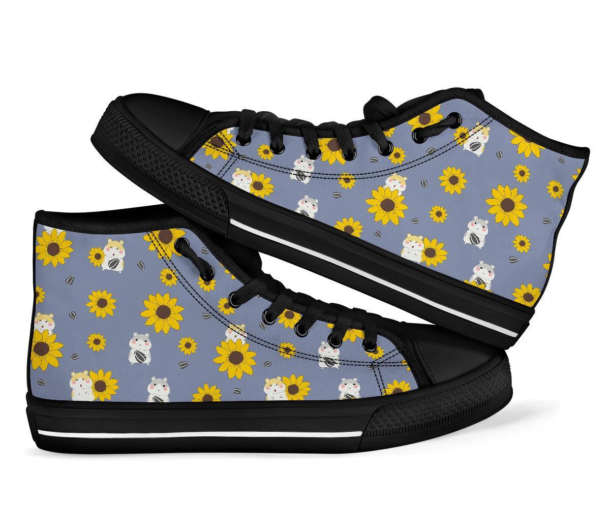 Hamster Sunflower Pattern Print Men Women's High Top Shoes-grizzshop