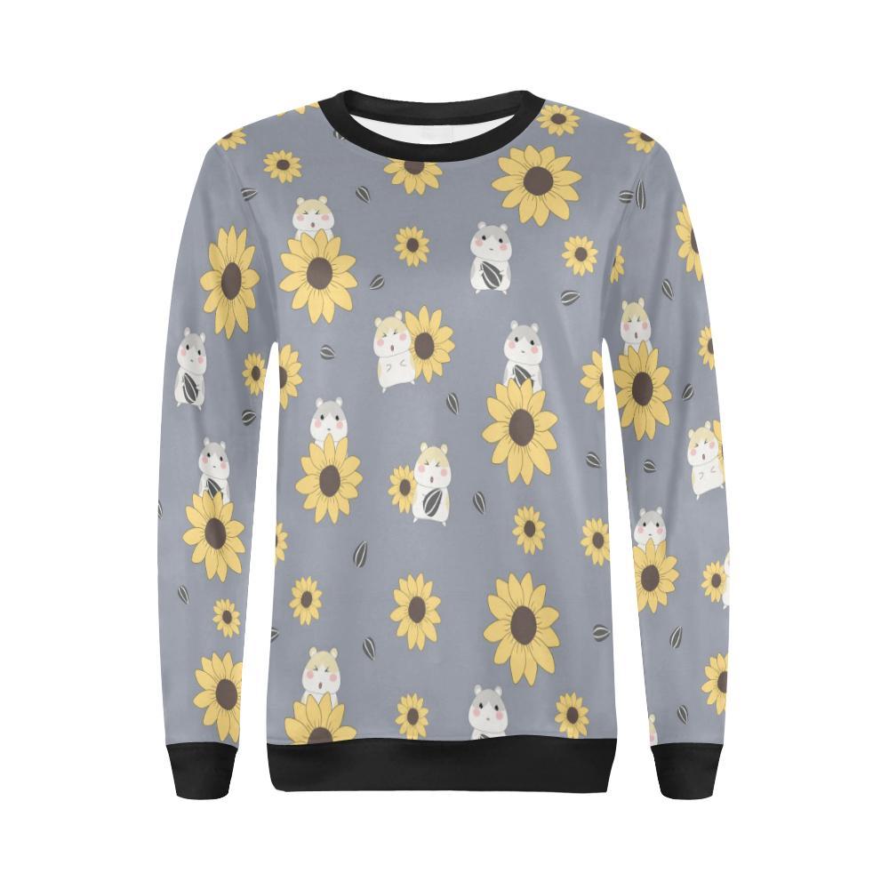 Hamster Sunflower Pattern Print Women Crewneck Sweatshirt-grizzshop