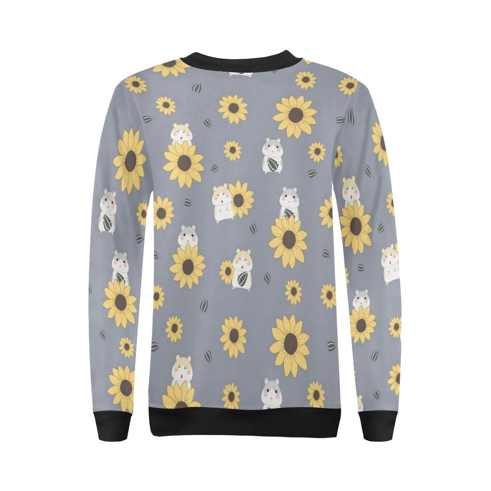 Hamster Sunflower Pattern Print Women Crewneck Sweatshirt-grizzshop