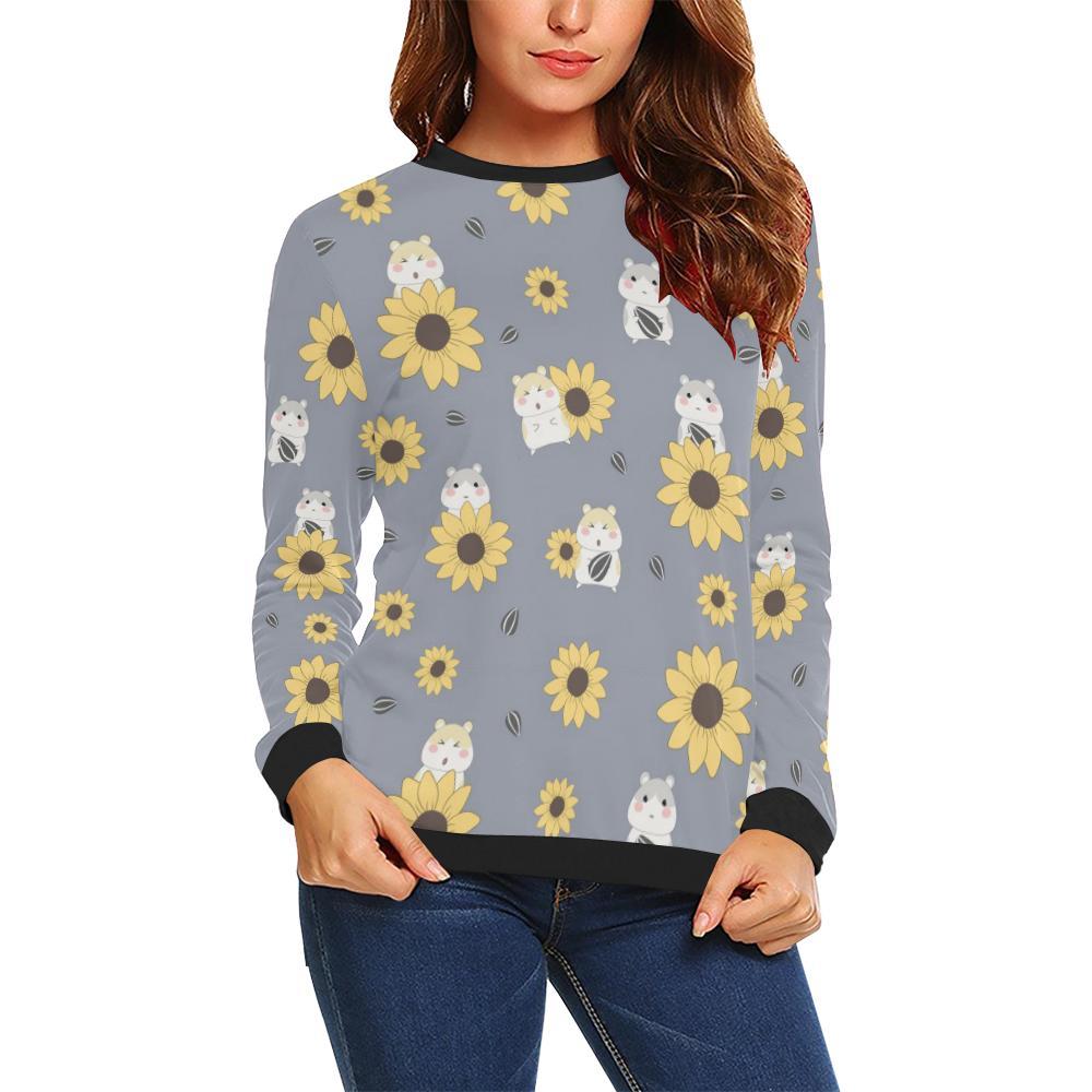 Hamster Sunflower Pattern Print Women Crewneck Sweatshirt-grizzshop