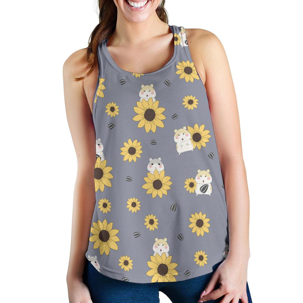 Hamster Sunflower Pattern Print Racerback Tank Tops-grizzshop