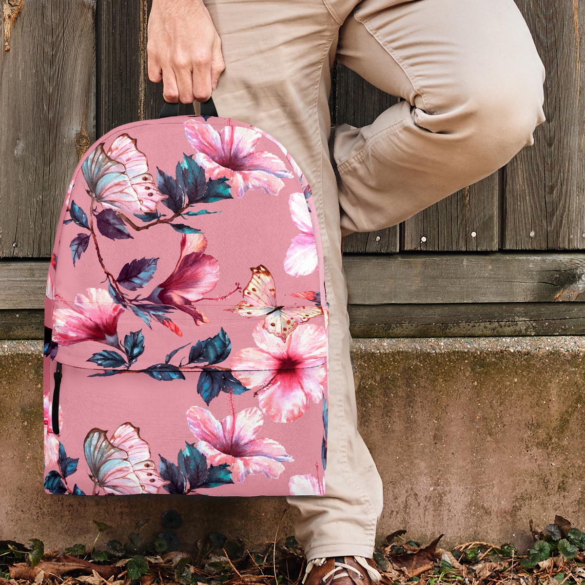 Hand Drawn Hibiscus Print Backpack-grizzshop