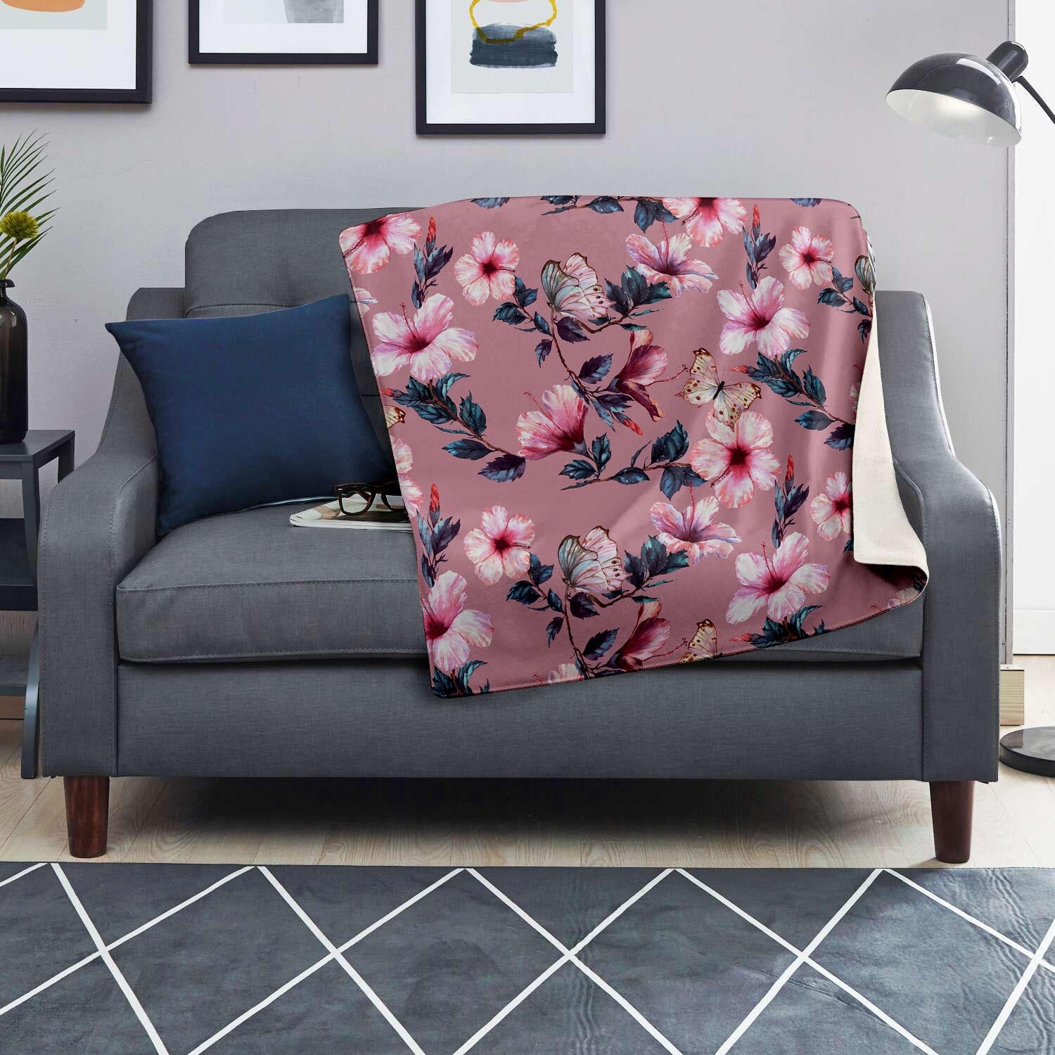 Hand Drawn Hibiscus Print Blanket-grizzshop