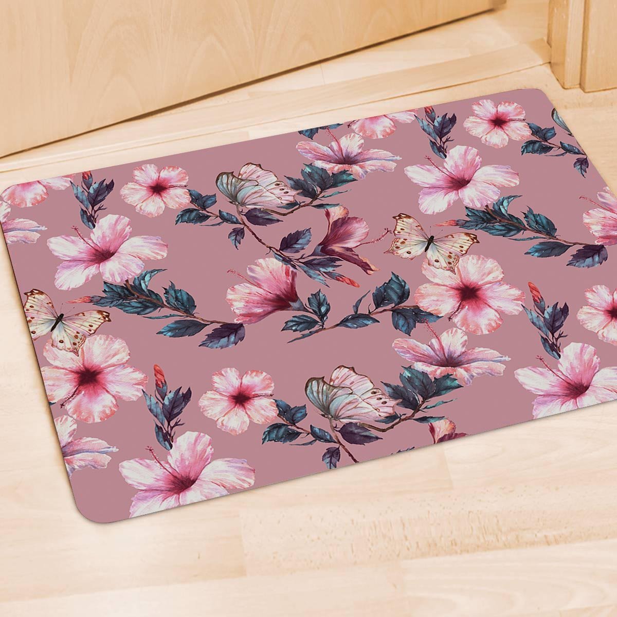 Hand Drawn Hibiscus Print Door Mat-grizzshop