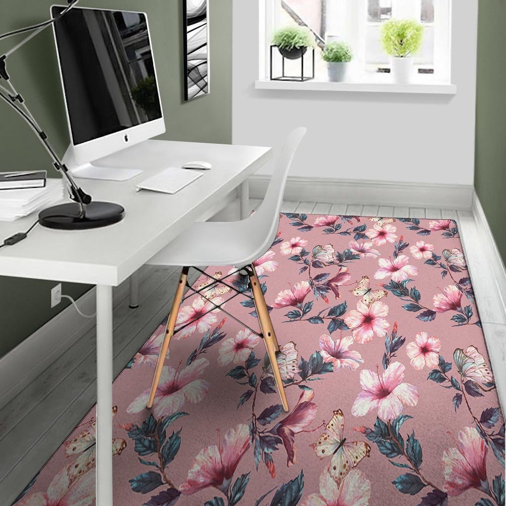 Hand Drawn Hibiscus Print Floor Mat-grizzshop