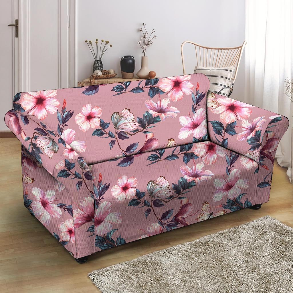 Hand Drawn Hibiscus Print Loveseat Cover-grizzshop