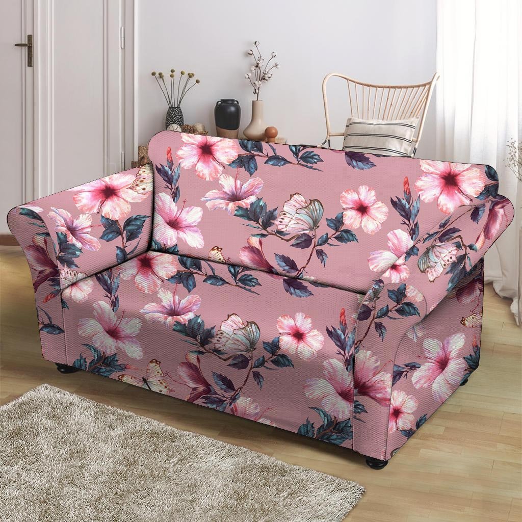 Hand Drawn Hibiscus Print Loveseat Cover-grizzshop