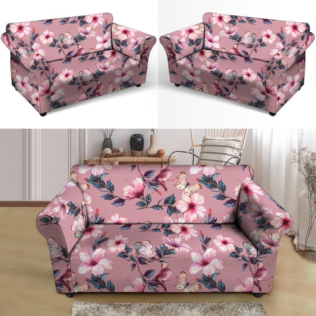 Hand Drawn Hibiscus Print Loveseat Cover-grizzshop