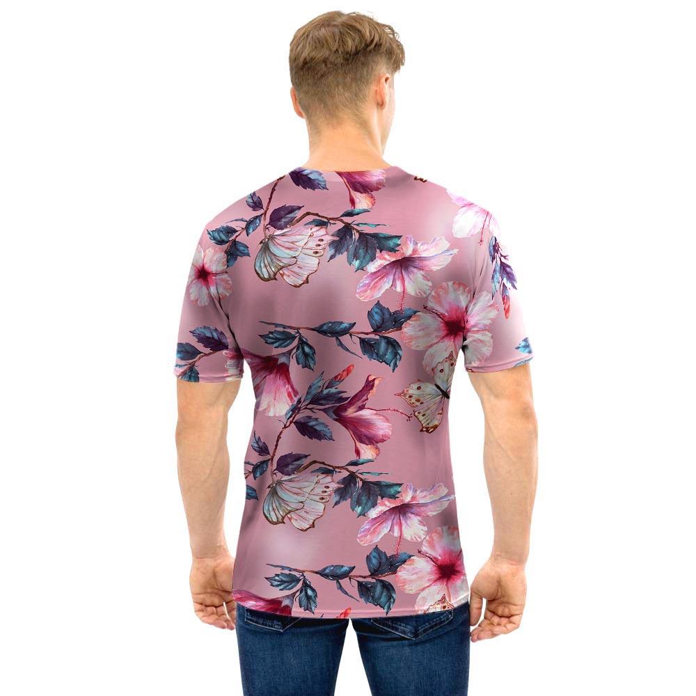 Hand Drawn Hibiscus Print Men T Shirt-grizzshop