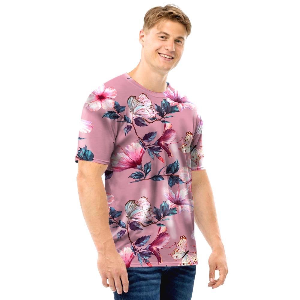 Hand Drawn Hibiscus Print Men T Shirt-grizzshop