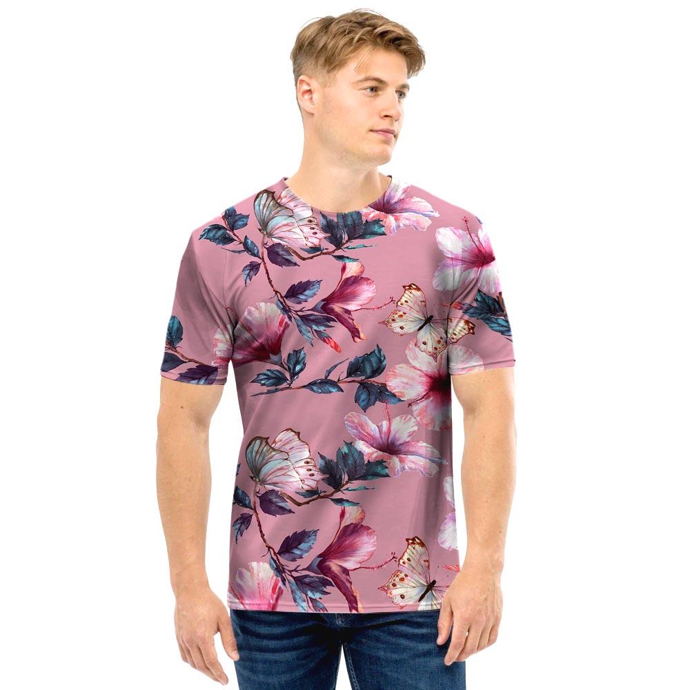 Hand Drawn Hibiscus Print Men T Shirt-grizzshop