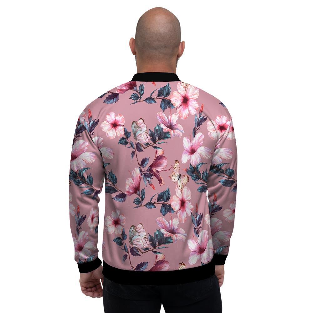 Hand Drawn Hibiscus Print Men's Bomber Jacket-grizzshop