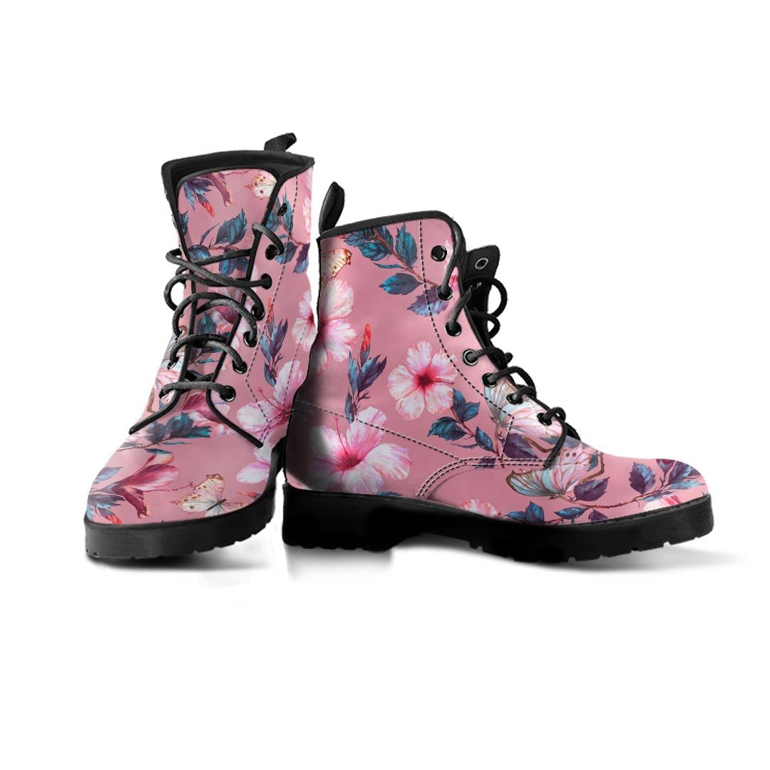 Hand Drawn Hibiscus Print Men's Boots-grizzshop