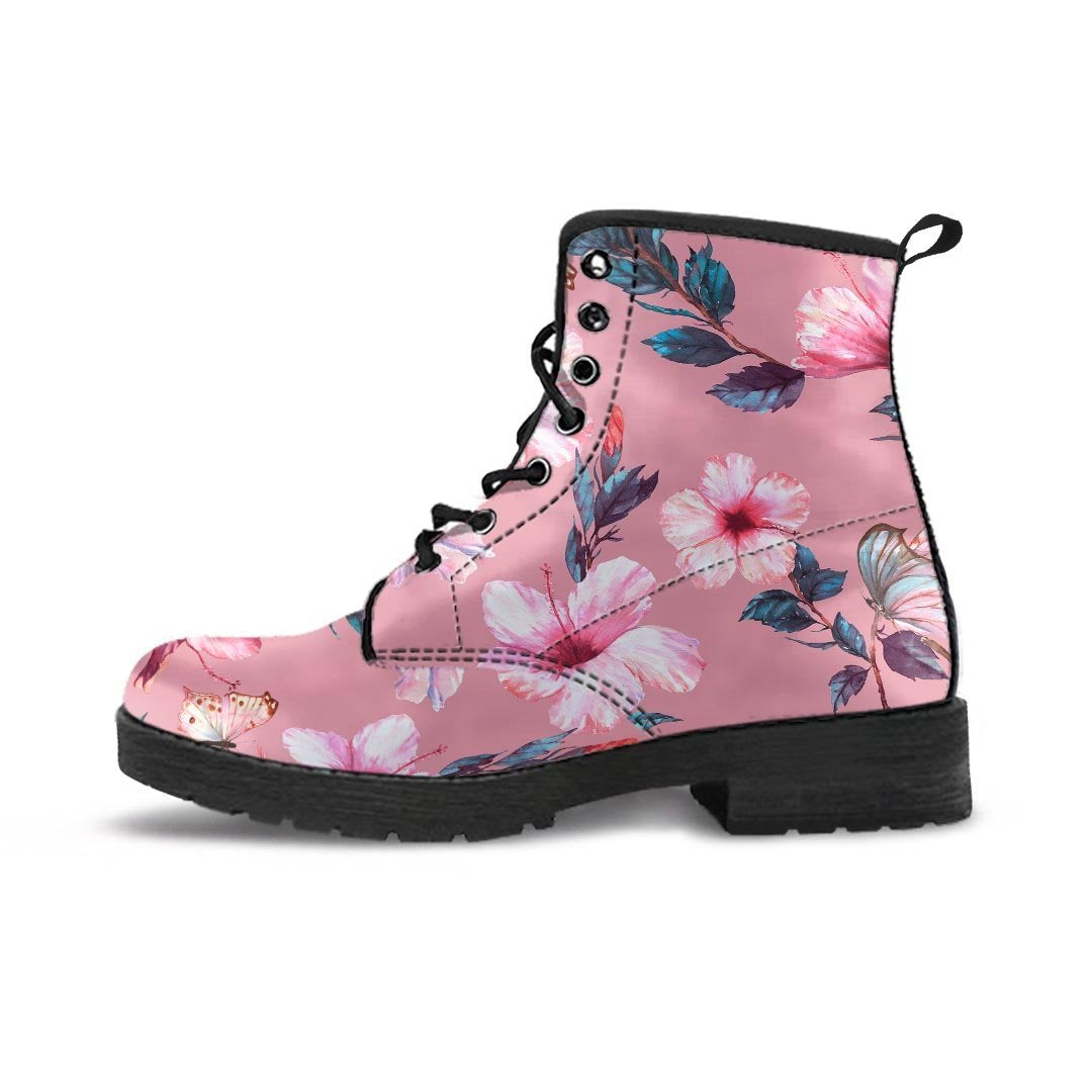 Hand Drawn Hibiscus Print Men's Boots-grizzshop