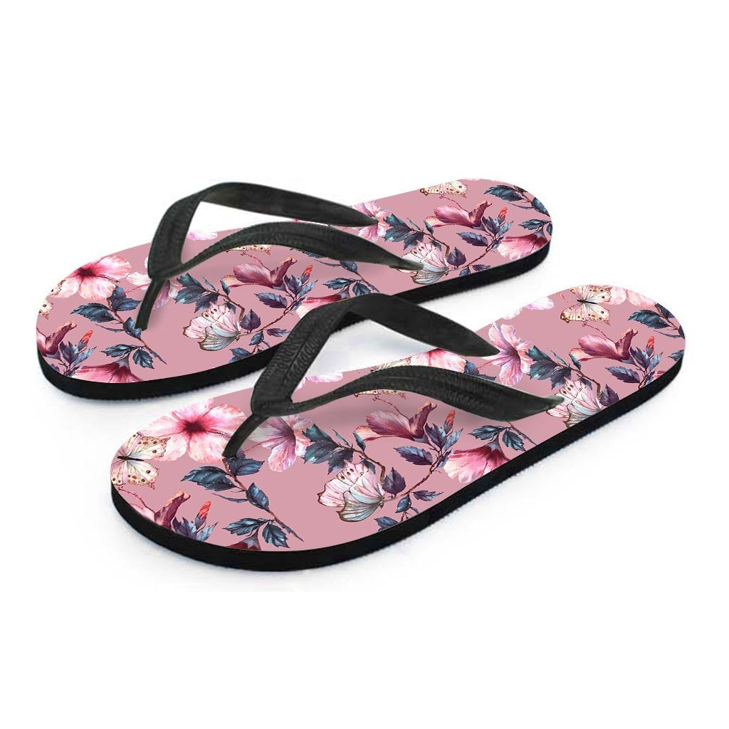 Hand Drawn Hibiscus Print Men's Flip Flops-grizzshop