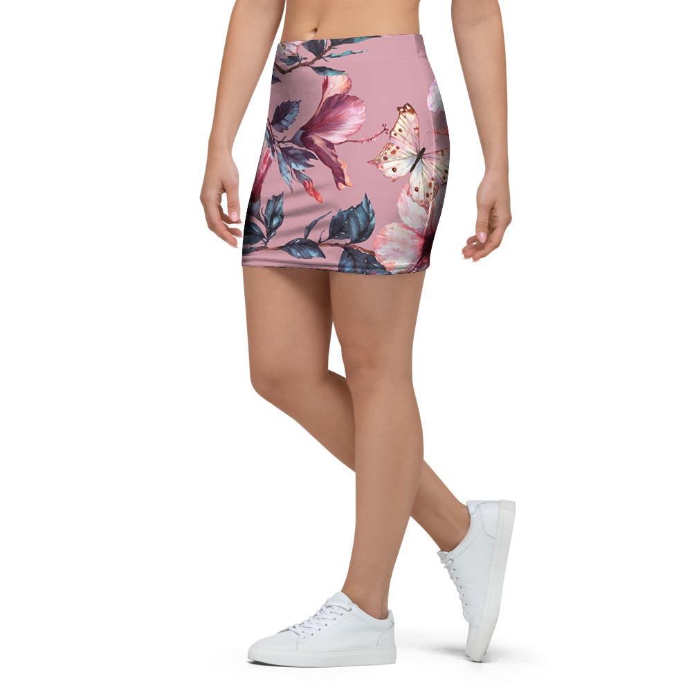 Hand Drawn Hibiscus Print Mini Skirt-grizzshop