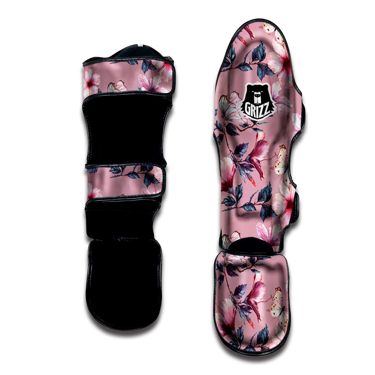 Hand Drawn Hibiscus Print Muay Thai Shin Guard-grizzshop