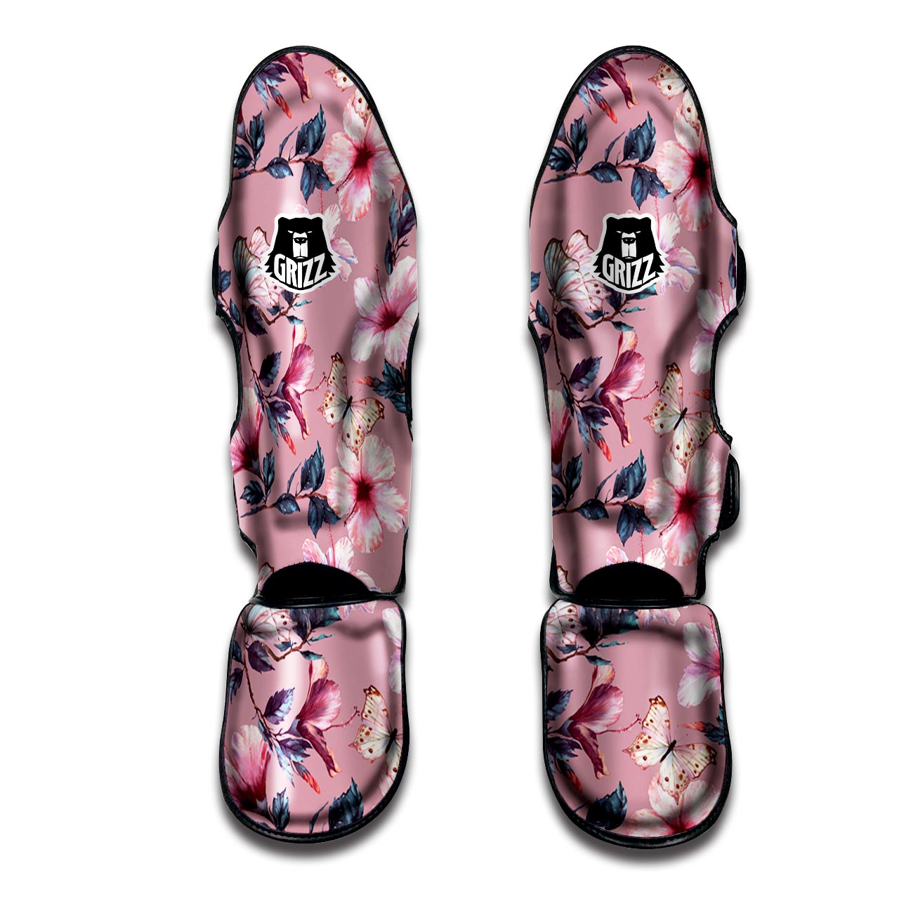 Hand Drawn Hibiscus Print Muay Thai Shin Guard-grizzshop