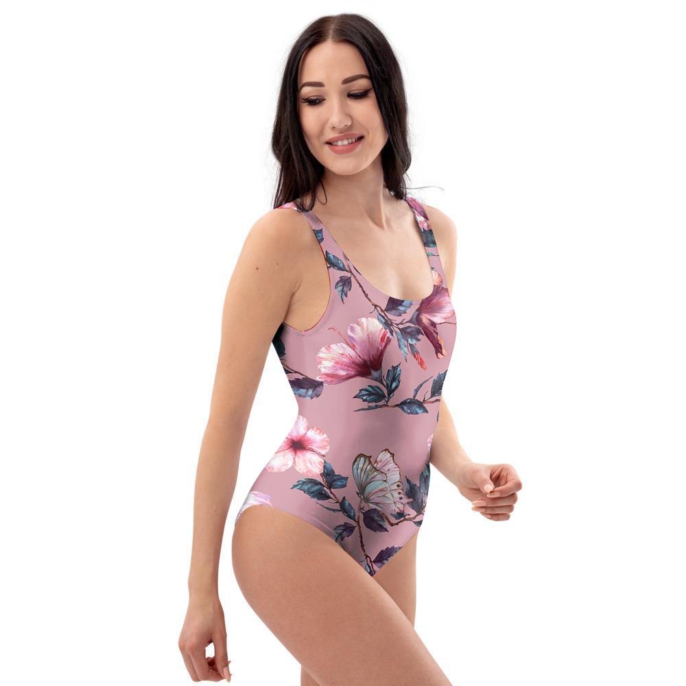 Hand Drawn Hibiscus Print One Piece Swimsuite-grizzshop