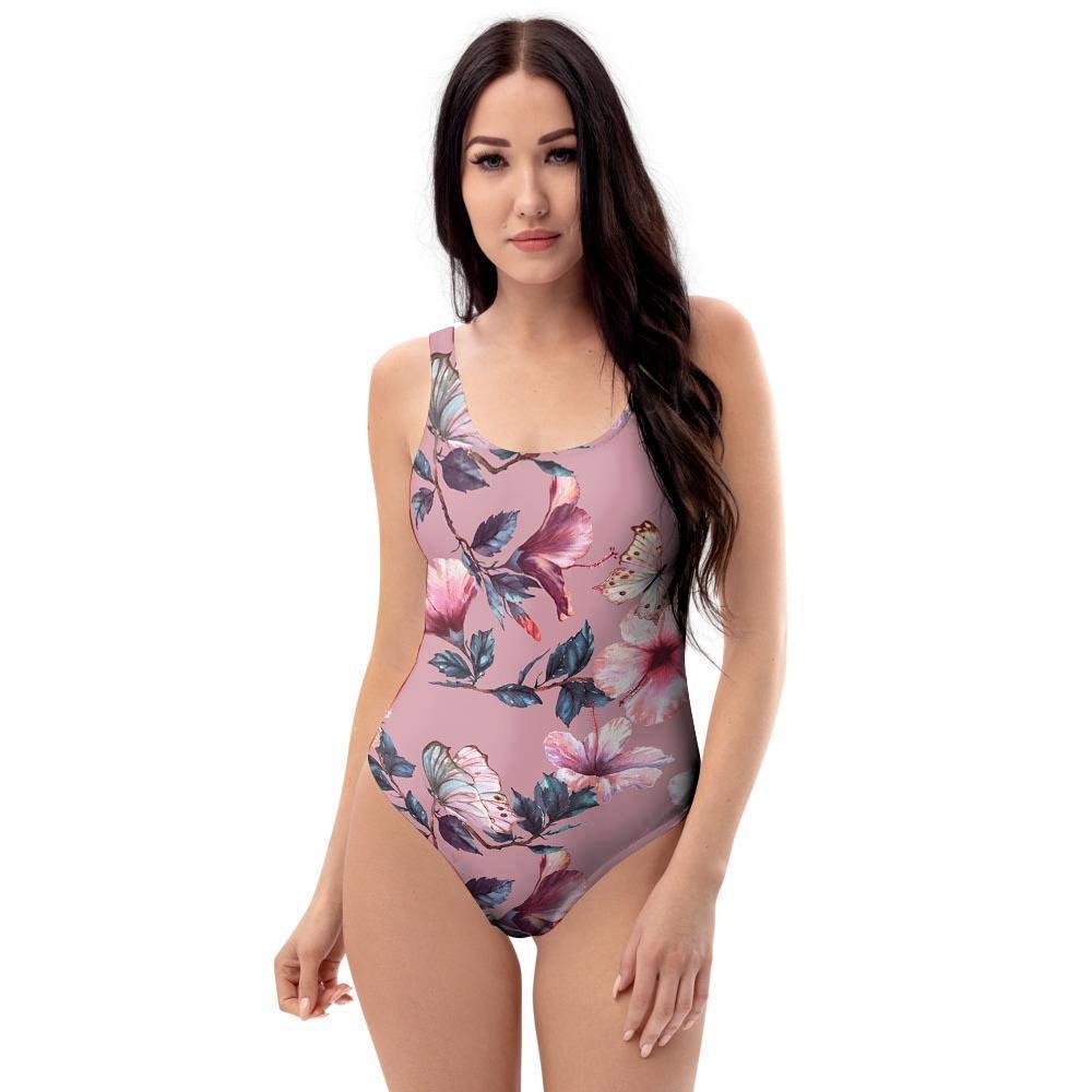 Hand Drawn Hibiscus Print One Piece Swimsuite-grizzshop