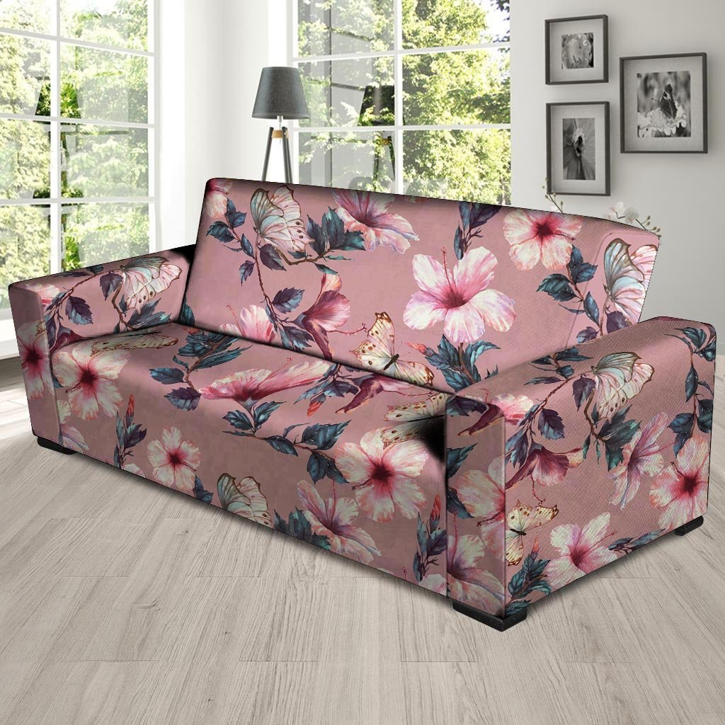 Hand Drawn Hibiscus Print Sofa Cover-grizzshop