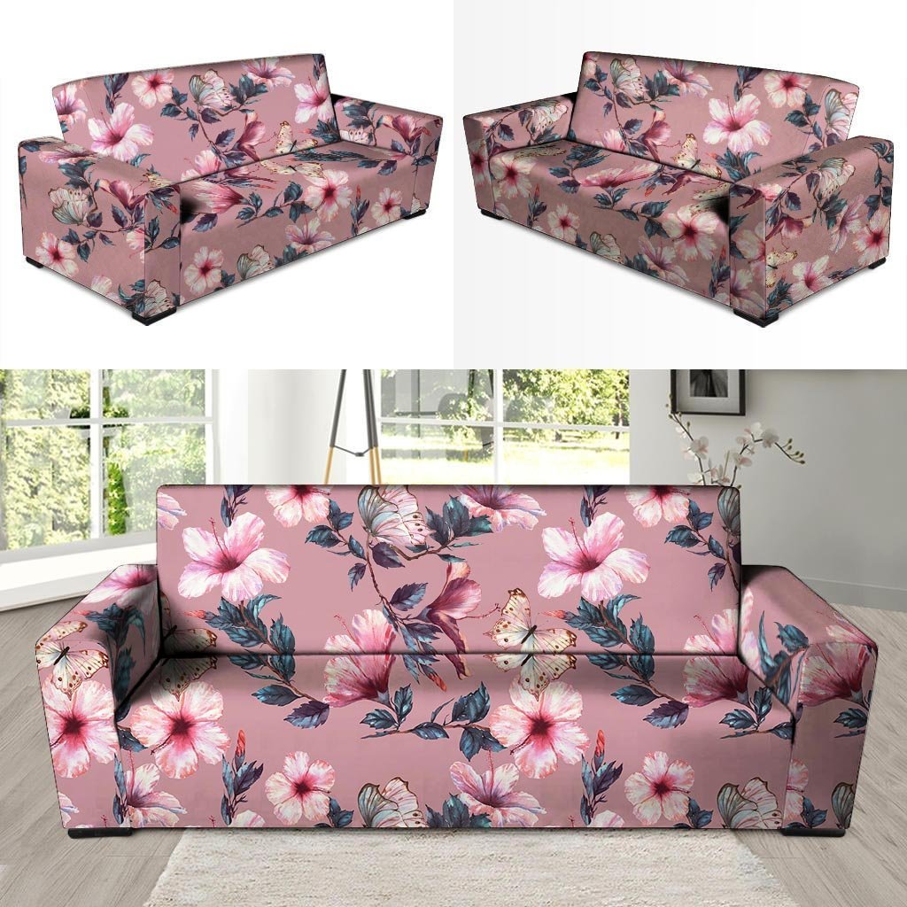 Hand Drawn Hibiscus Print Sofa Cover-grizzshop