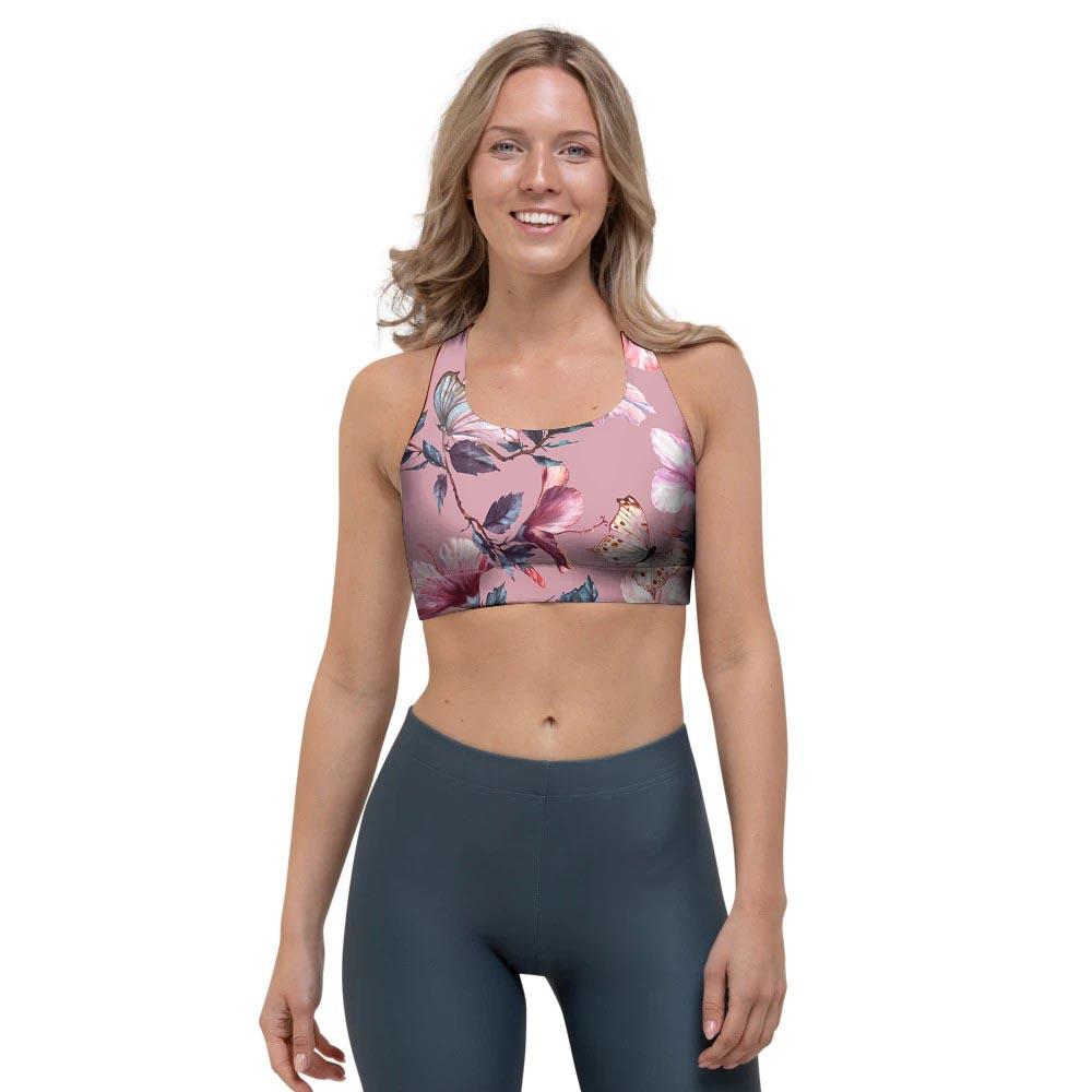 Hand Drawn Hibiscus Print Sports Bra-grizzshop