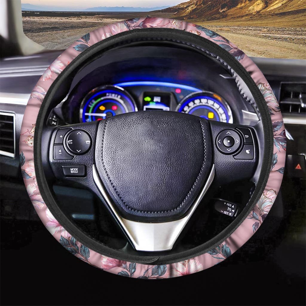 Hand Drawn Hibiscus Print Steering Wheel Cover-grizzshop