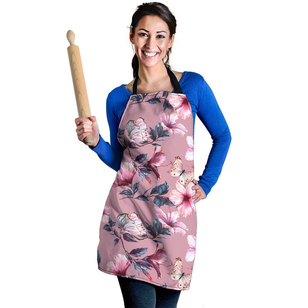 Hand Drawn Hibiscus Print Women's Apron-grizzshop