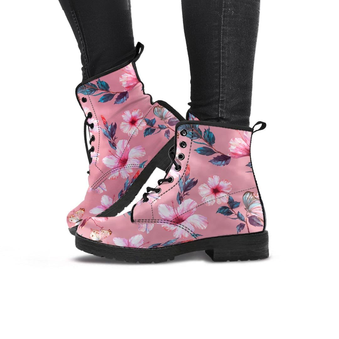 Hand Drawn Hibiscus Print Women's Boots-grizzshop