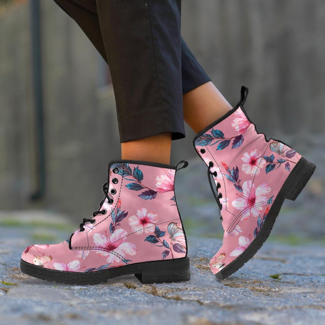 Hand Drawn Hibiscus Print Women's Boots-grizzshop