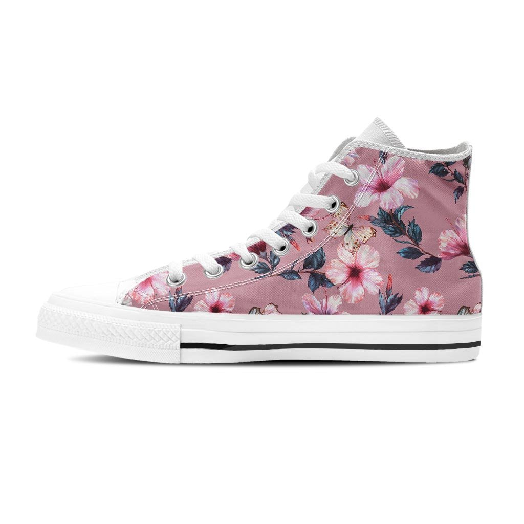 Hand Drawn Hibiscus Print Women's High Top Shoes-grizzshop