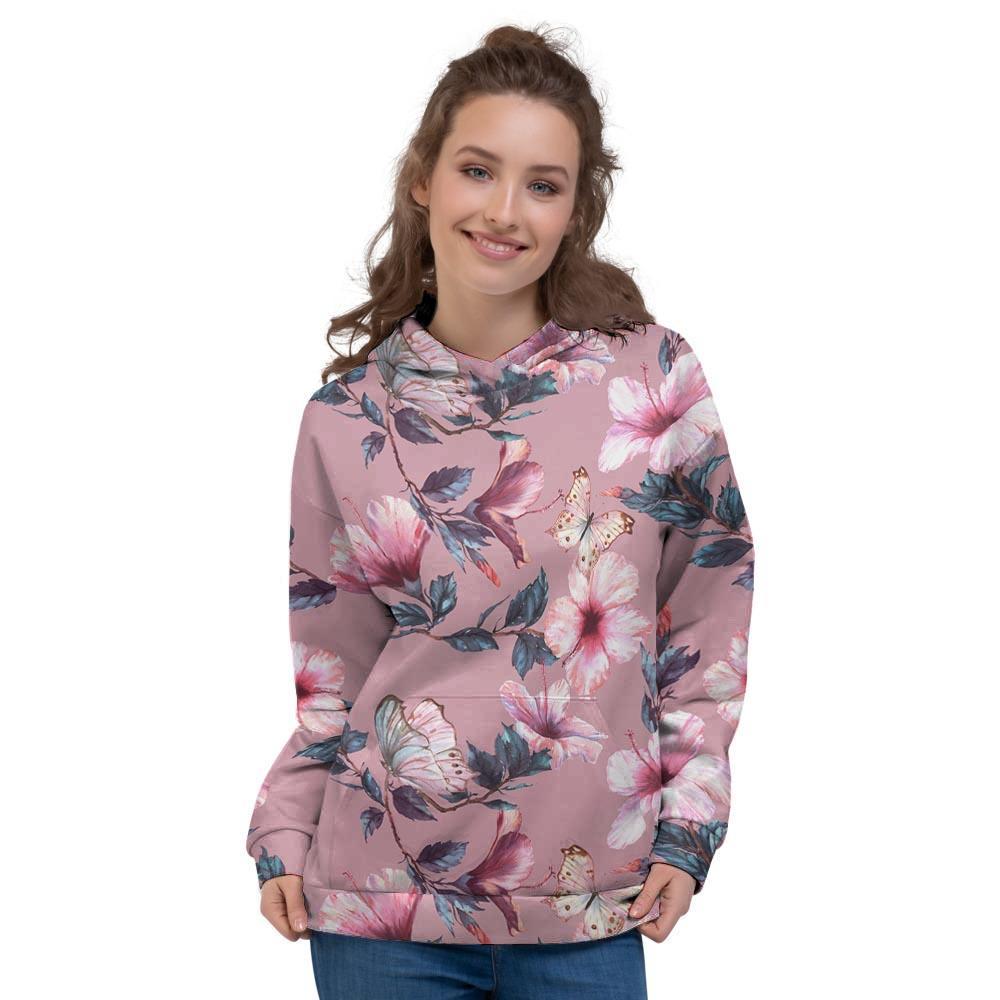 Hand Drawn Hibiscus Print Women's Hoodie-grizzshop