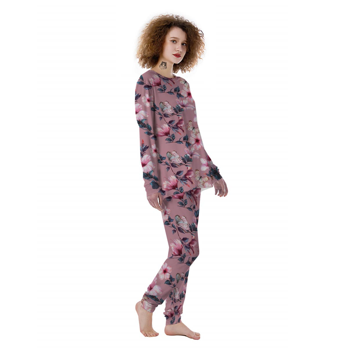 Hand Drawn Hibiscus Print Women's Pajamas-grizzshop