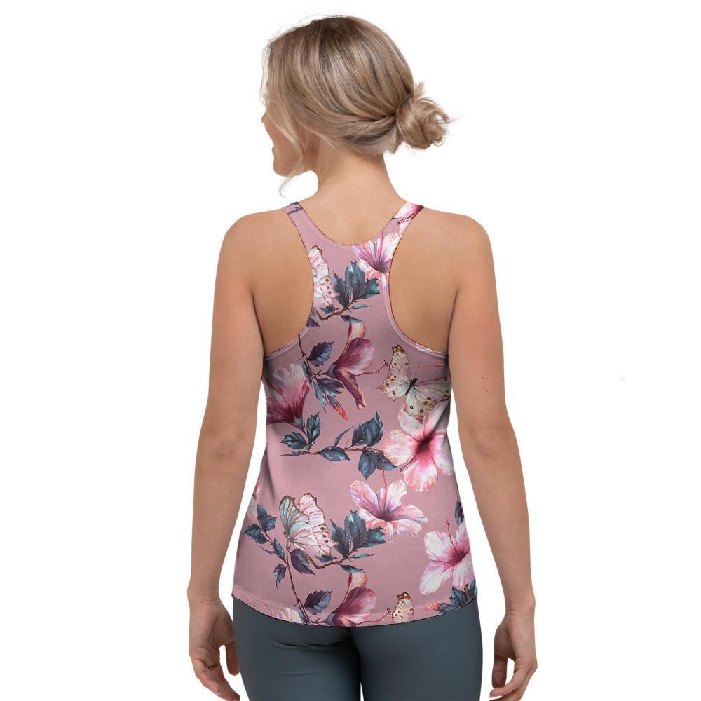 Hand Drawn Hibiscus Print Women's Racerback Tank Top-grizzshop