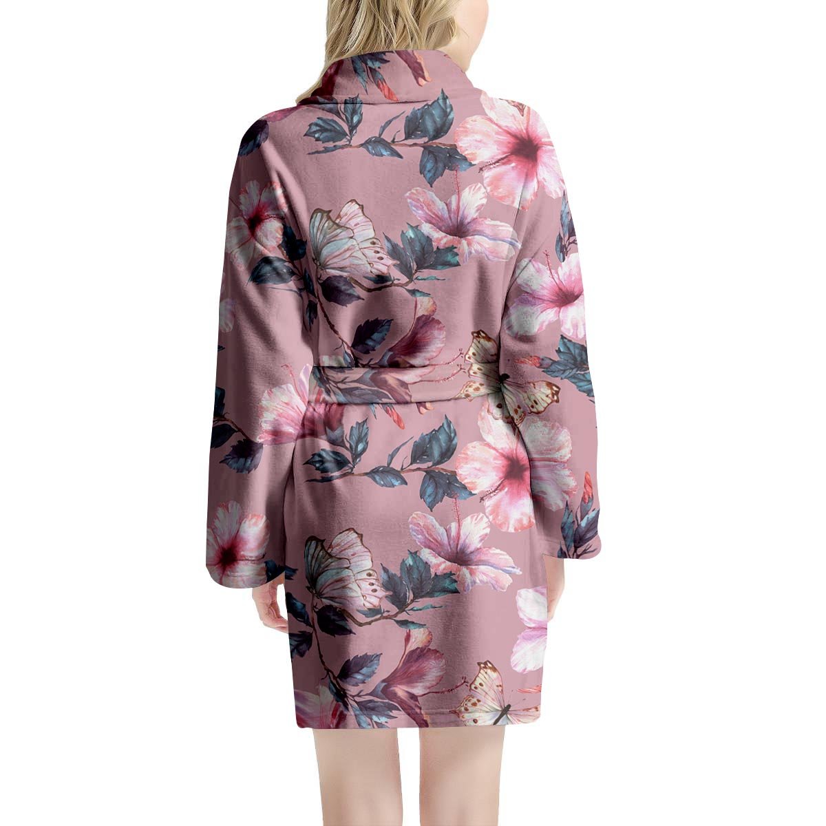 Hand Drawn Hibiscus Print Women's Robe-grizzshop