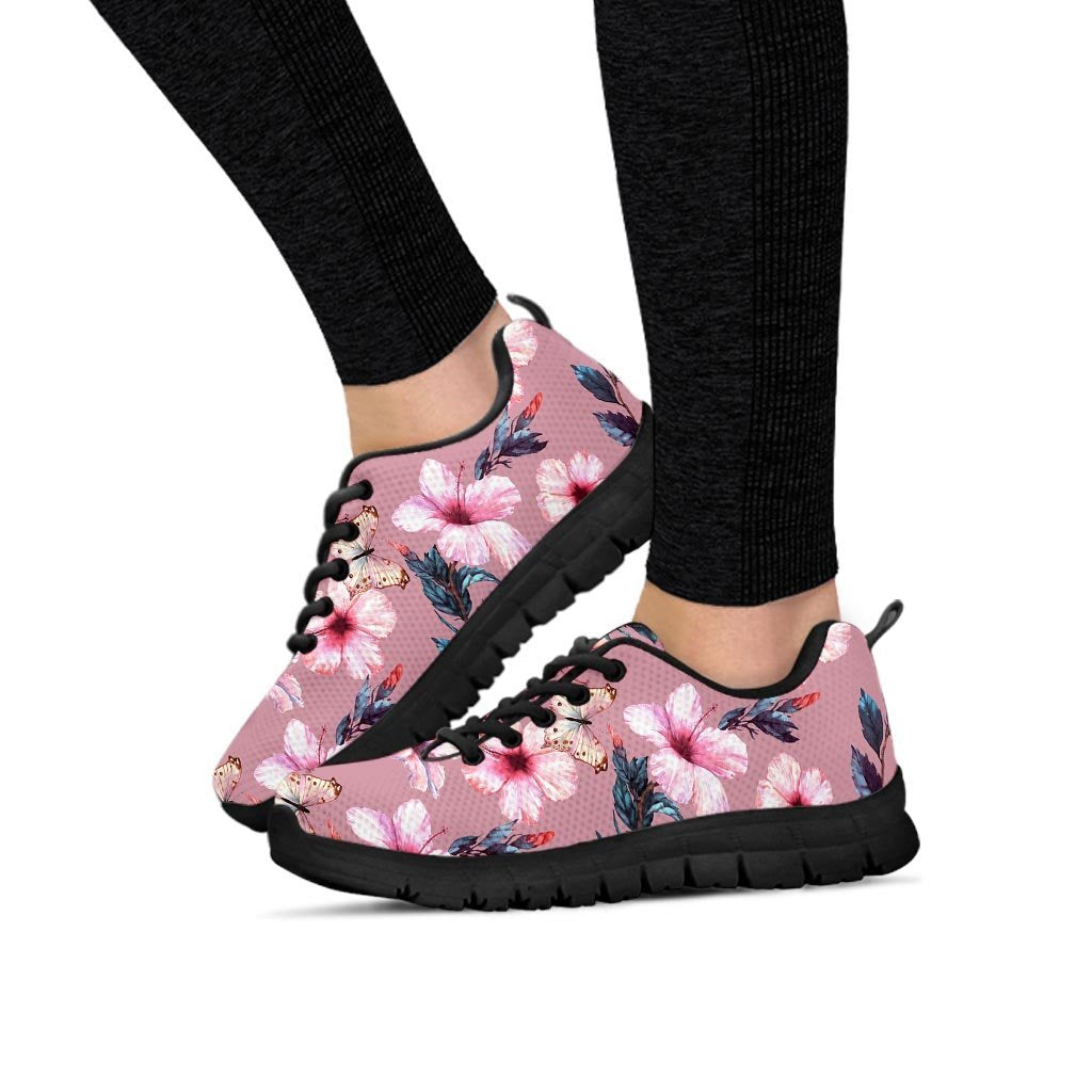 Hand Drawn Hibiscus Print Women's Sneakers-grizzshop