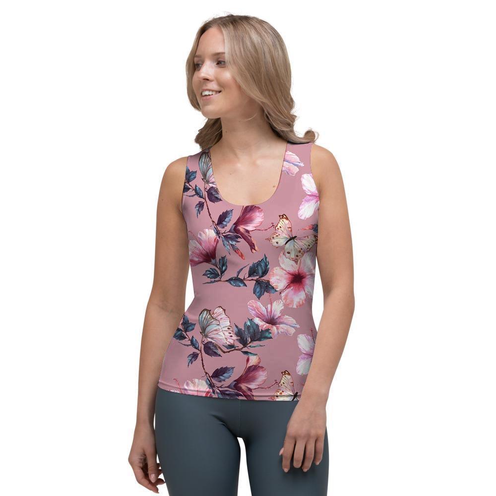 Hand Drawn Hibiscus Print Women's Tank Top-grizzshop
