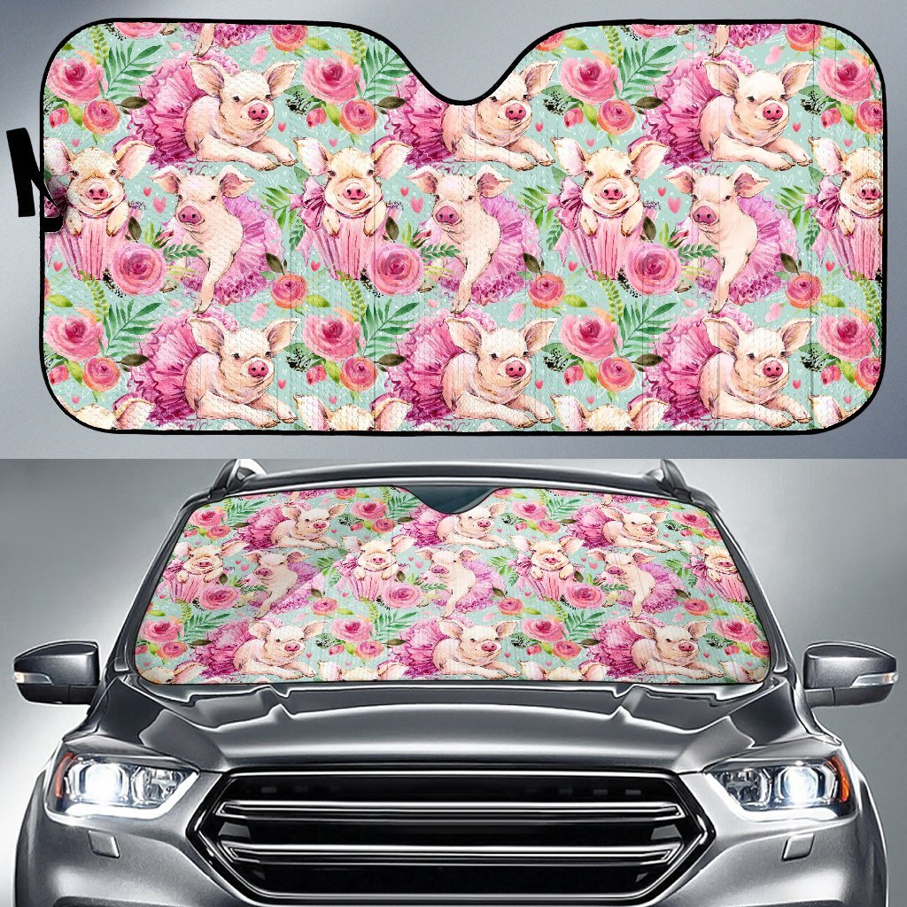 Hand Drawn Pig Pattern Print Car Sun Shade-grizzshop