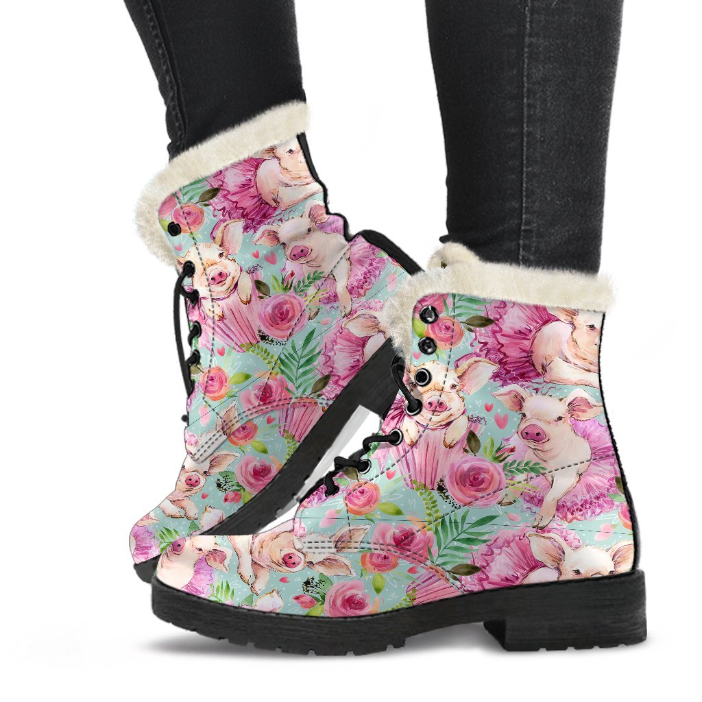 Hand Drawn Pig Pattern Print Comfy Winter Boots-grizzshop