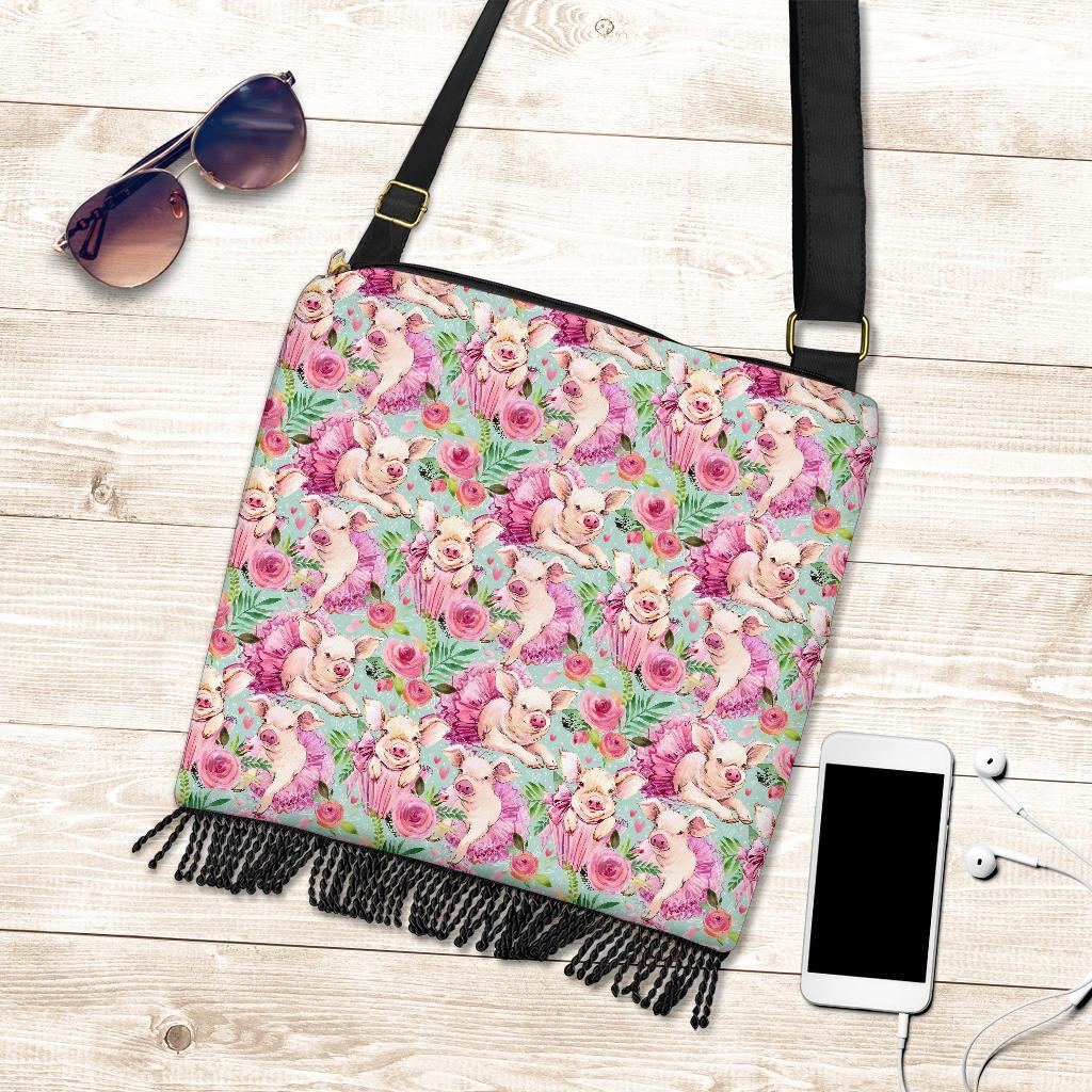 Hand Drawn Pig Pattern Print Crossbody Bags-grizzshop