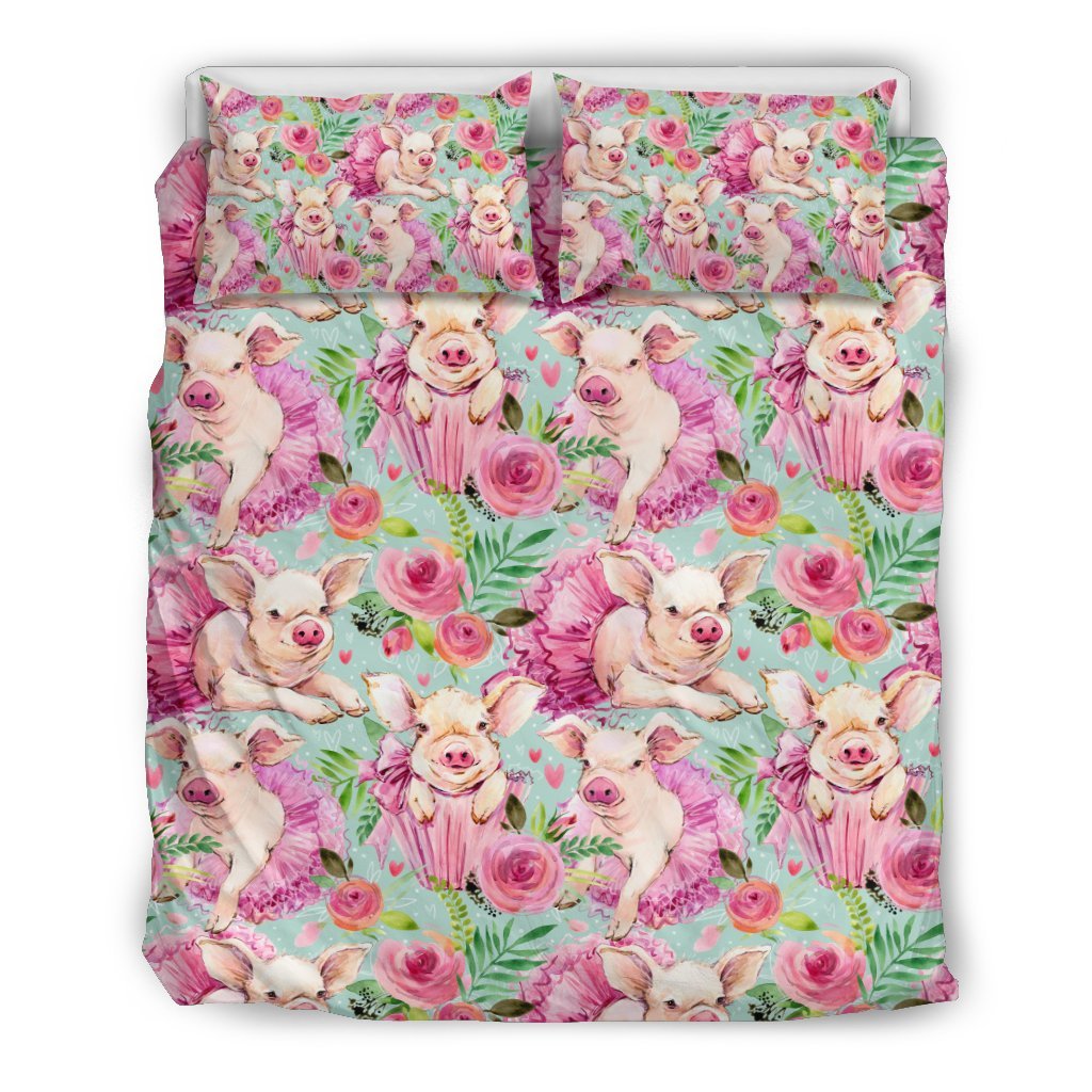 Hand Drawn Pig Pattern Print Duvet Cover Bedding Set-grizzshop