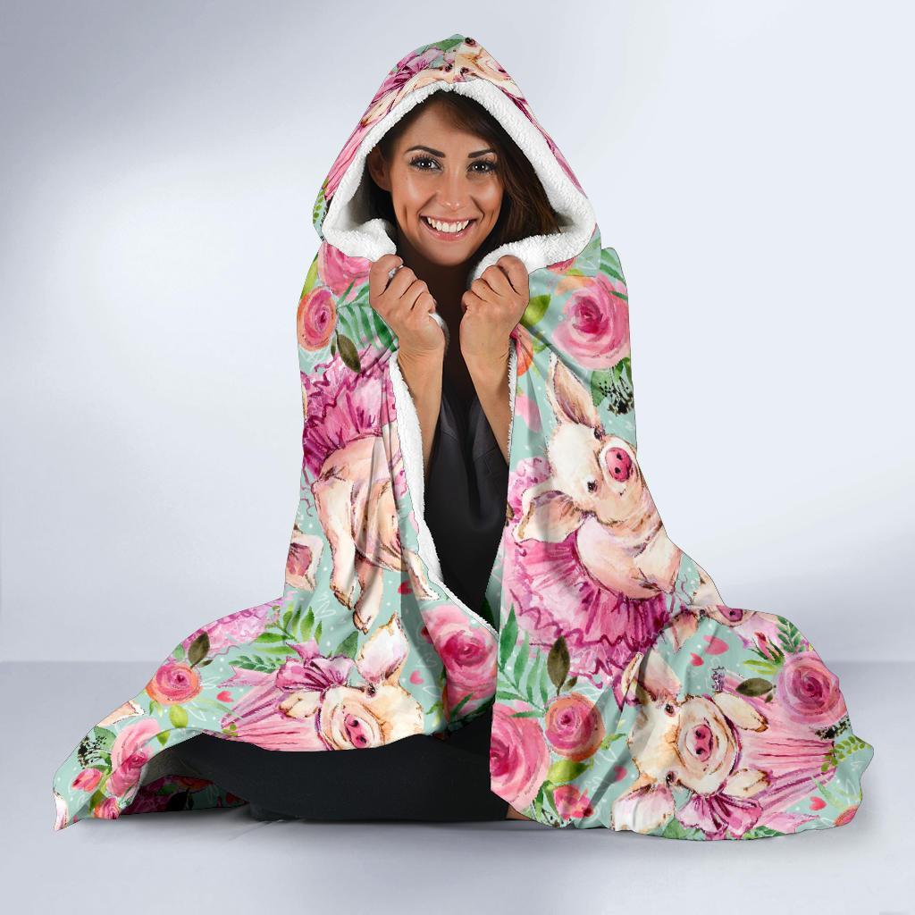 Hand Drawn Pig Pattern Print Hooded Blanket-grizzshop