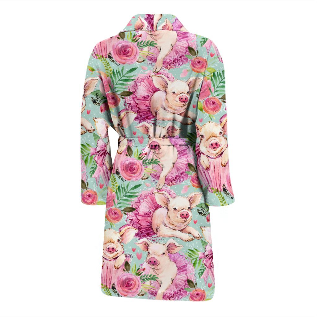 Hand Drawn Pig Pattern Print Men Long Robe-grizzshop